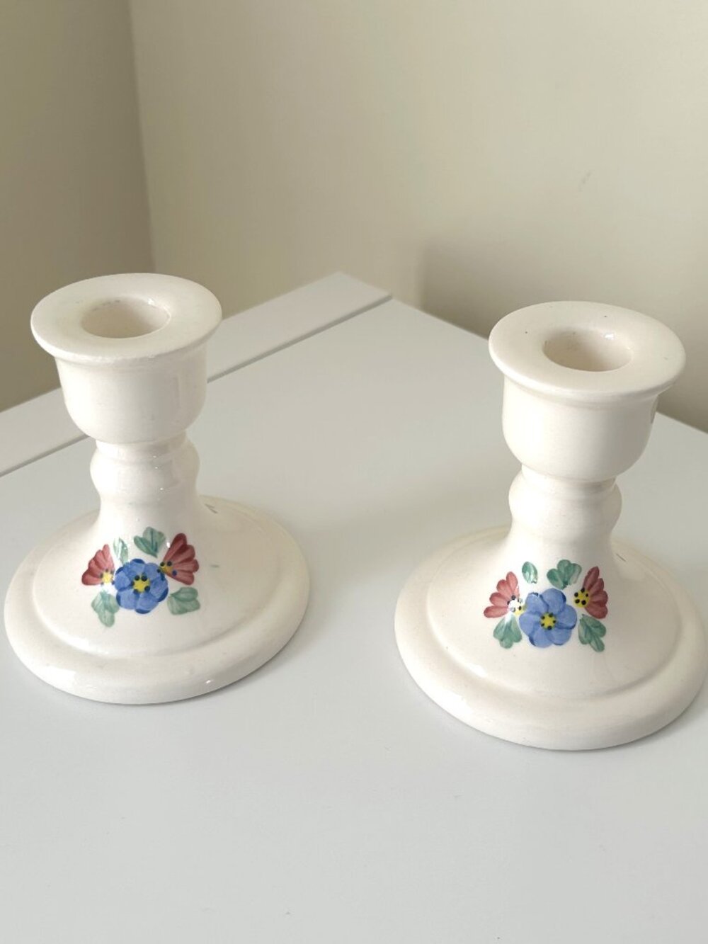 Hand Painted Floral Ceramic Candle Holders Pair